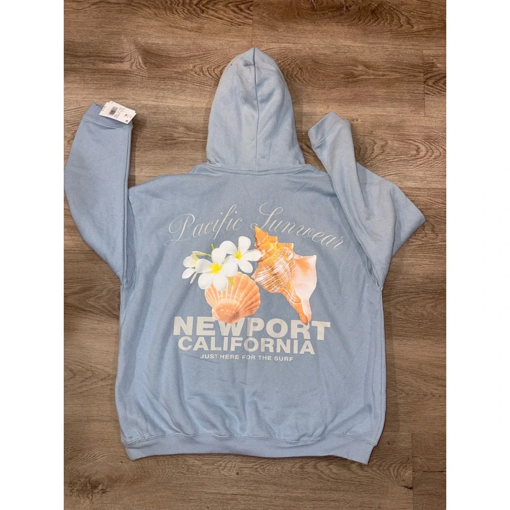 PacSun Kids XL 14/16 Newport California Seashell Oversized Hoodie Light Blue